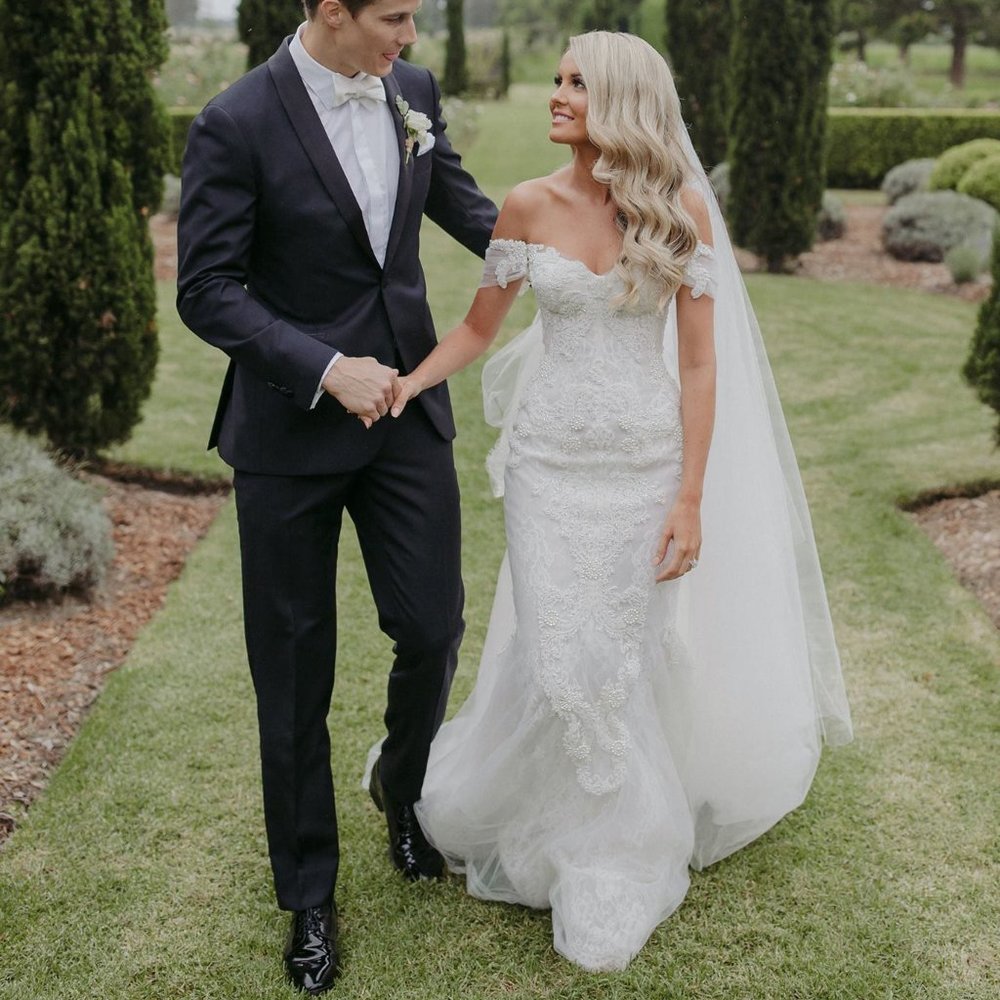 Steven Khalil Custom Crystal and Pearl Couture Dress